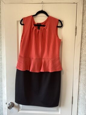 Enfocus Studio Coral and Black Sleeveless Peplum Midi Dress 18W EUC